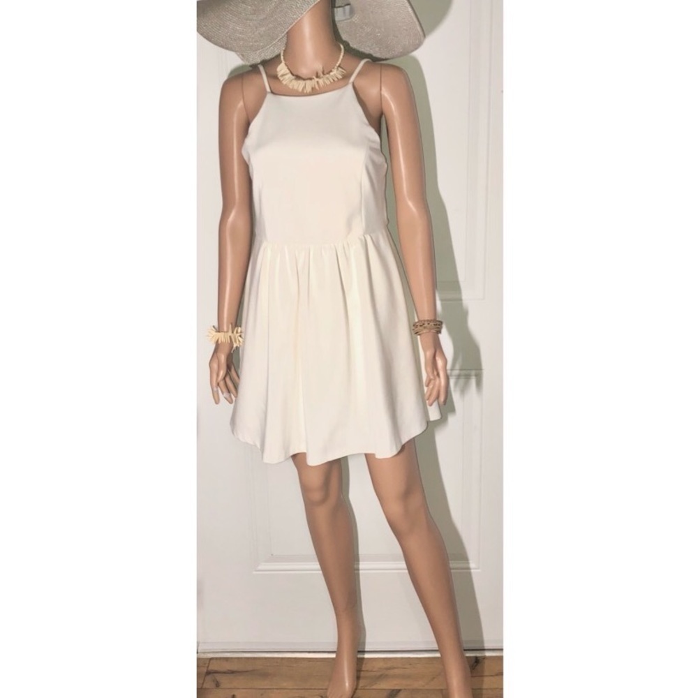 Lulus high neckline adjustable spaghetti strap mini dress Ivory pockets XL